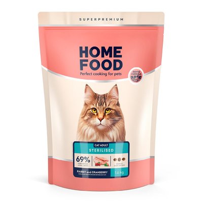 Сухой корм для котов Home Food Adult For Neutered Sterilised 1,6 кг - кролик и клюква - masterzoo.ua