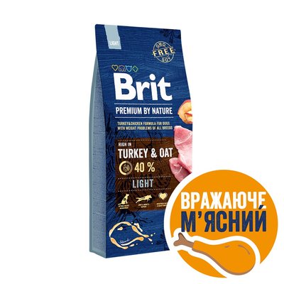 Сухой корм для собак с лишним весом Brit Premium Light 15 кг (индейка) - masterzoo.ua