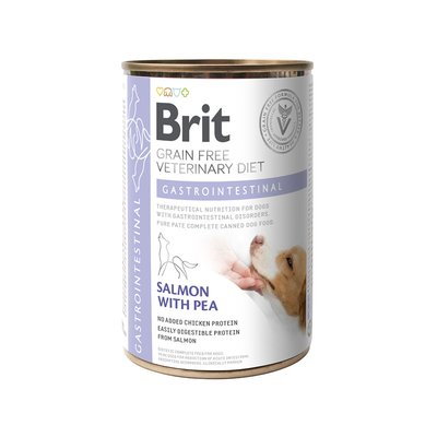 Вологий корм Brit VetDiets Gastrointestinal для собак, які страждають шлунково-кишковими розладами, 400 г (лосось та горох) - masterzoo.ua