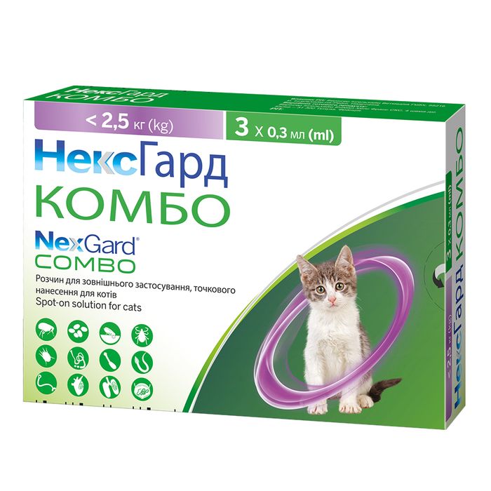 Капли на холку Boehringer Ingelheim NexGard Combo Spot-ON S от 0,8 до 2,5 кг 3 пипетки - masterzoo.ua