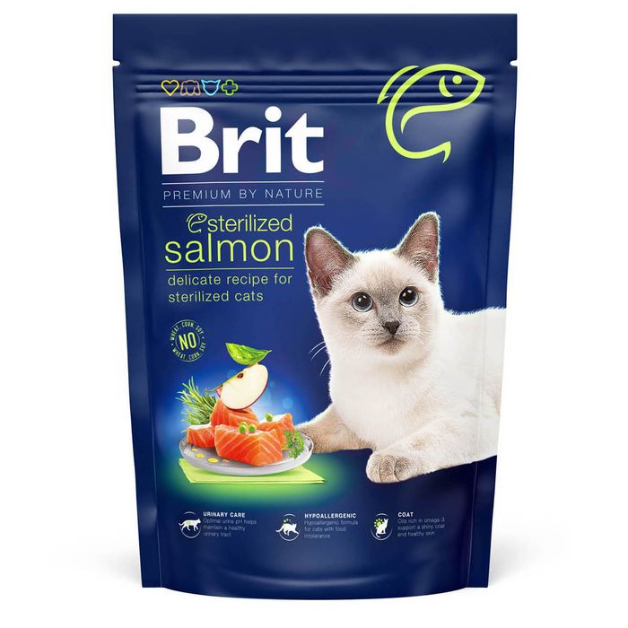 Сухой корм для стерилизованных котов Brit Premium by Nature Cat Sterilized Salmon 800 г - лосось - masterzoo.ua