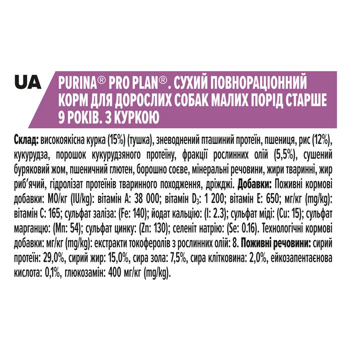 Сухой корм для взрослых собак малых пород Pro Plan Adult Small and Mini 9+, 7 кг (курица) - masterzoo.ua
