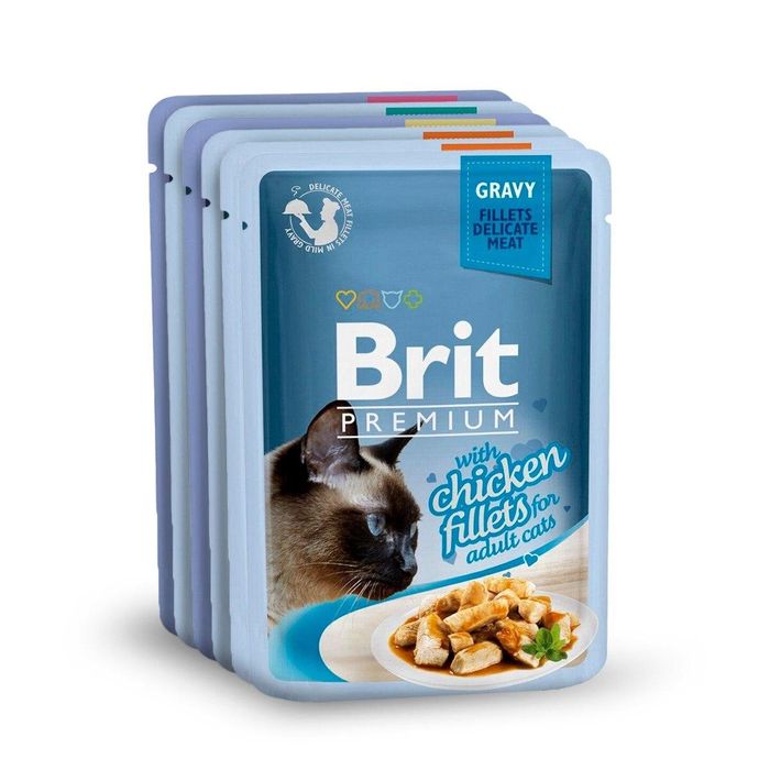 Влажный корм для кошек Brit Premium Cat Chicken Fillets Gravy pouch 6 х 85 г (филе курицы в соусе) - masterzoo.ua