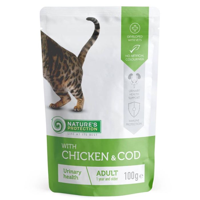 Влажный корм для кошек Nature's Protection Urinary Нealth pouch 100 г - курица и треска - masterzoo.ua