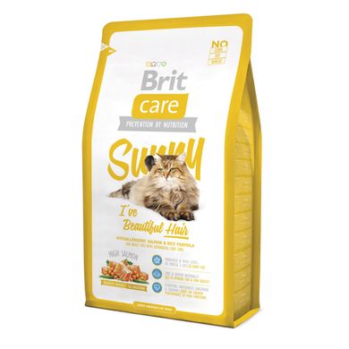 Сухий корм для котів, шерсть яких вимагає додаткового догляду Brit Care Cat Sunny I have Beautiful Hair 2 кг (лосось та рис) - masterzoo.ua
