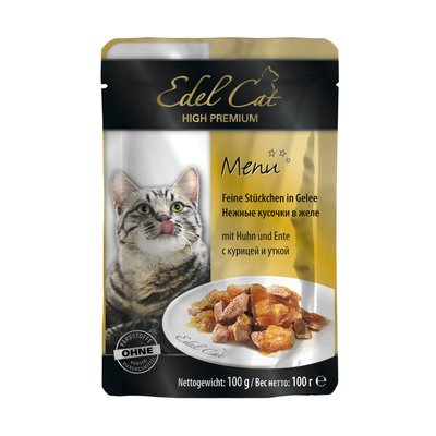 Вологий корм для котів Edel Cat pouch 100 г (курка та качка в желе) - masterzoo.ua