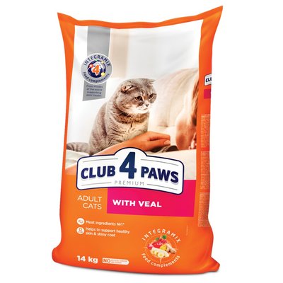 Сухой корм для взрослых кошек Club 4 Paws Premium 14 кг (телятина) - masterzoo.ua