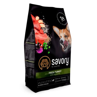 Сухий корм для собак Savory All Breed Sterilised Fresh 3 кг - індичка - masterzoo.ua