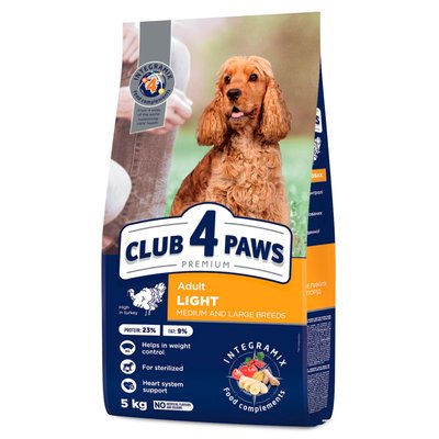 Сухой корм для собак Club 4 Paws Premium Adult Medium & Large Breeds Light 5 кг - индейка - masterzoo.ua