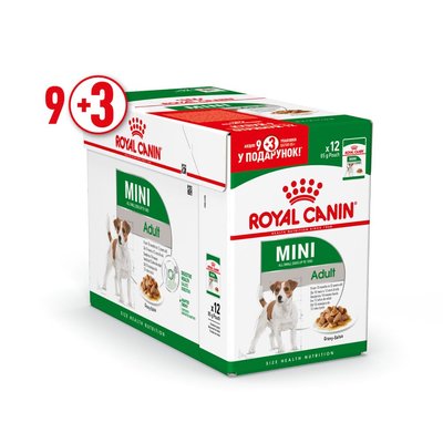 Вологий корм для дорослих собак дрібних порід Royal Canin Mini Adult 85г, 9+3 шт у подарунок (домашня птиця) - masterzoo.ua