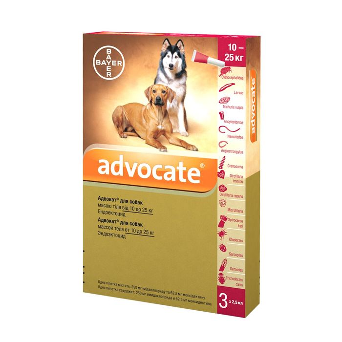 Краплі на холку для собак Elanco | Bayer - Advocate від 10 до 25 кг, 3 піпетки - masterzoo.ua