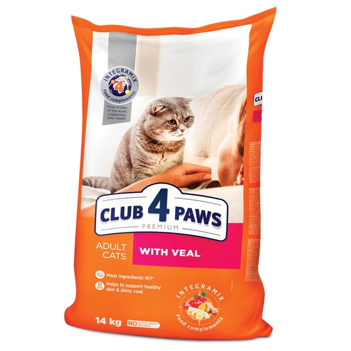 Сухой корм для взрослых кошек Club 4 Paws Premium 14 кг - телятина - masterzoo.ua