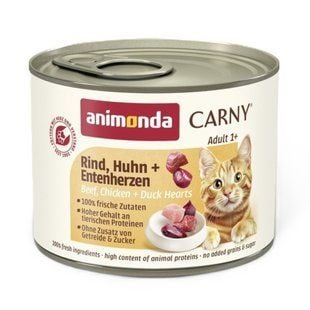 Вологий корм для котів Animonda Carny Adult 200 г - яловичина, курка та качині сердця - masterzoo.ua