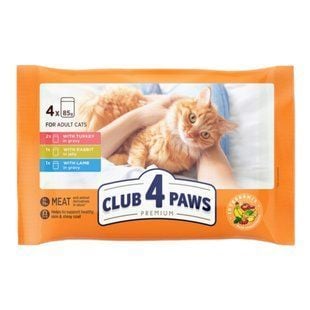 Набір вологого корму для котів Club 4 Paws Premium 4 шт х 85 г - індичка, кролик та ягня - masterzoo.ua