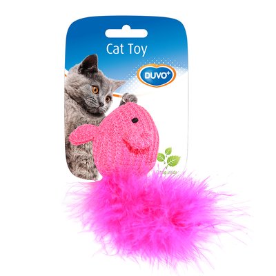 Іграшка для котів Duvo+ Миша вовняна з пір'ям 10 х 6 х 4 см (в асортименті) - masterzoo.ua