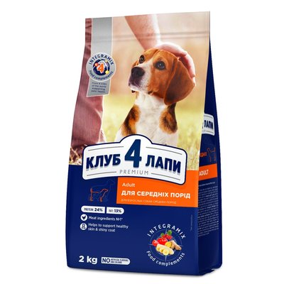 Сухой корм для собак средних пород Club 4 Paws Premium 2 кг (курица) - masterzoo.ua
