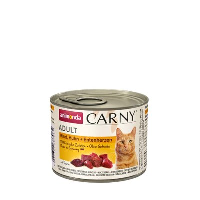 Вологий корм для котів Animonda Carny Adult Beef, Chicken + Duck hearts | 200 г (яловичина, курка та качині сердця) - masterzoo.ua
