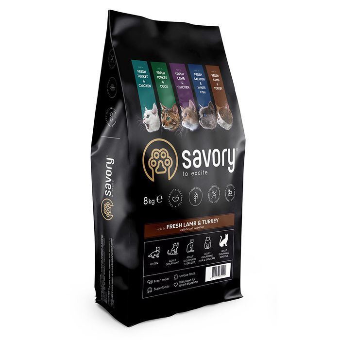 Сухой корм для кошек Savory Sensitive Digestion Fresh Adult 8 кг - ягненок и индейка - masterzoo.ua