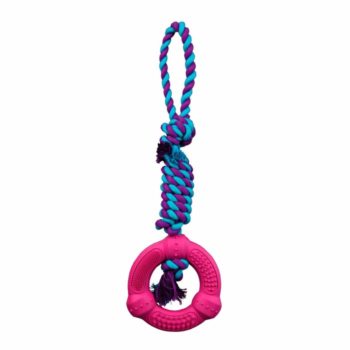 Игрушка для собак Trixie Кольцо на верёвке с ручкой 41 см, d=12 см (резина, цвета в ассортименте) - masterzoo.ua