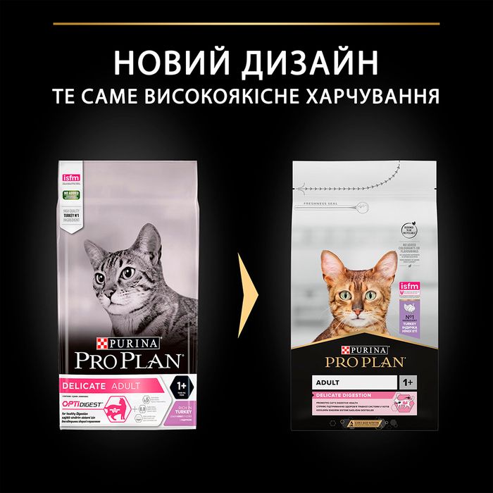 Сухой корм для кошек с чувствительным пищеварением Pro Plan Delicate Turkey 1,5 кг (индейка) - masterzoo.ua