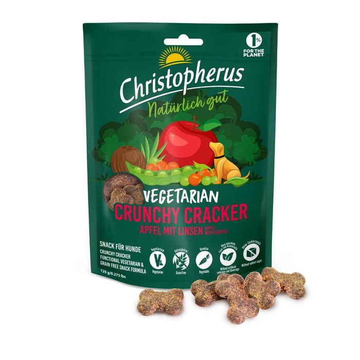 Веганські ласощі для собак Christopherus Crunchy Cracker Vegetarian 125 г - яблуко з сочевицею - masterzoo.ua