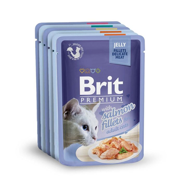 Вологий корм для котів Brit Premium Cat Salmon Fillets Jelly pouch 6 х 85 г (філе лосося в желе) - masterzoo.ua