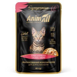 Вологий корм для котів AnimAll Adult 80 г - курка та креветки - masterzoo.ua