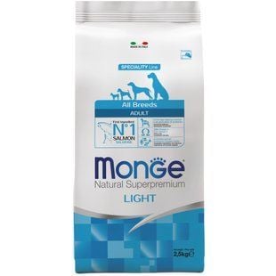 Cухой корм для собак Monge Light All Breeds Adult 2,5кг - лосось и рис - masterzoo.ua