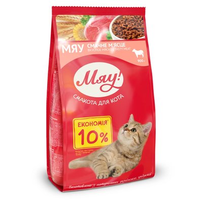 Сухий корм для дорослих котів Мяу 900 г - м'ясо - masterzoo.ua