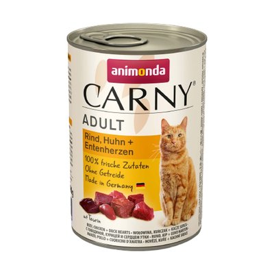 Вологий корм для котів Animonda Carny Adult Beef, Chicken + Duck hearts | 400 г (яловичина, курка та качині сердця) - masterzoo.ua