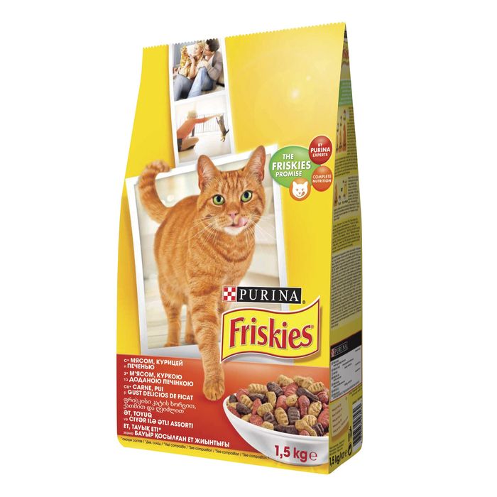 Сухой корм для взрослых кошек Friskies Adult Meat, Chicken & Liver 1,5 кг - говядина, курица и печень - masterzoo.ua