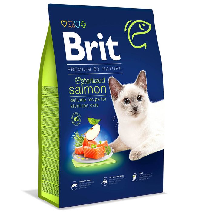 Сухий корм для стерилізованих котів Brit Premium by Nature Cat Sterilized Salmon 8 кг - лосось - masterzoo.ua