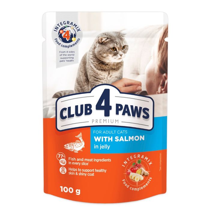 Вологий корм для котів Club 4 Paws Premium 100 г (лосось) - masterzoo.ua