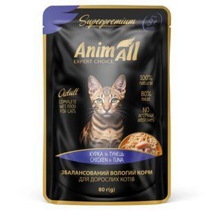 Вологий корм для котів AnimAll Adult 80 г - тунець та курка - masterzoo.ua