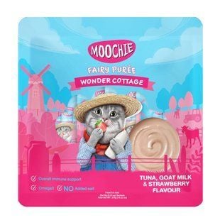 Ласощі для котів Moochie Fairy Puree 25 шт х 15 г - тунець, козяче молоко та полуниця - masterzoo.ua