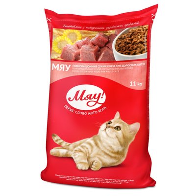 Сухий корм для дорослих котів Мяу 11 кг - м'ясо - masterzoo.ua