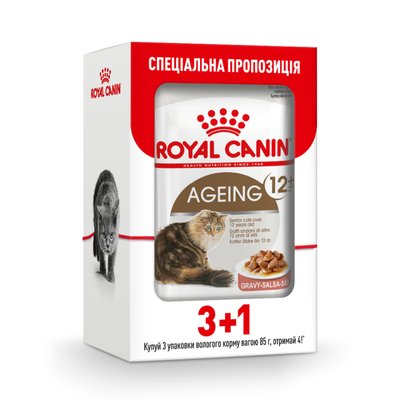 Вологий корм для котів Royal Canin Ageing 12+ pouch 85г, 3+1 шт у подарунок - домашня птиця