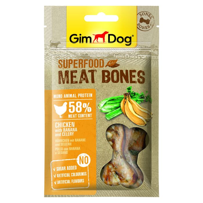 Ласощі для собак GimDog Superfood Meat Bones 70 г (курка, банан та селера) - masterzoo.ua