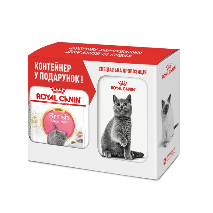 Сухий корм для кошенят породи британська короткошерста Royal Canin Kitten British Shorthair 2 кг - домашня птиця + контейнер у подарунок - masterzoo.ua