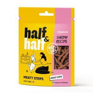 Ласощі для котів Half&Half Meaty Strips Adult 50 г - креветка - masterzoo.ua