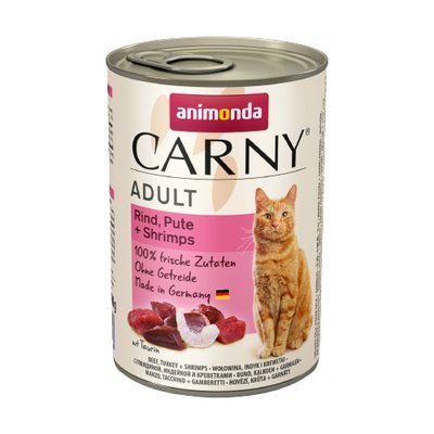 Вологий корм для котів Animonda Carny Adult Beef, Turkey + Shrimps | 400 г (яловичина, індичка та креветки) - masterzoo.ua