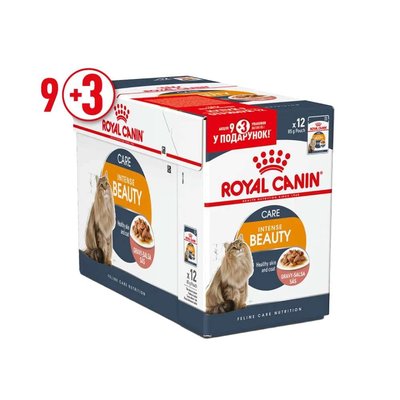 Вологий корм для котів Royal Canin Intense Beauty Gravy pouch 9+3 шт х 85 г - masterzoo.ua