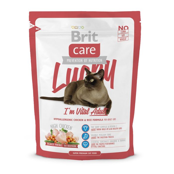 Сухой корм для взрослых кошек Brit Care Cat Lucky I am Vital Adult 400 г (курица и рис) - masterzoo.ua