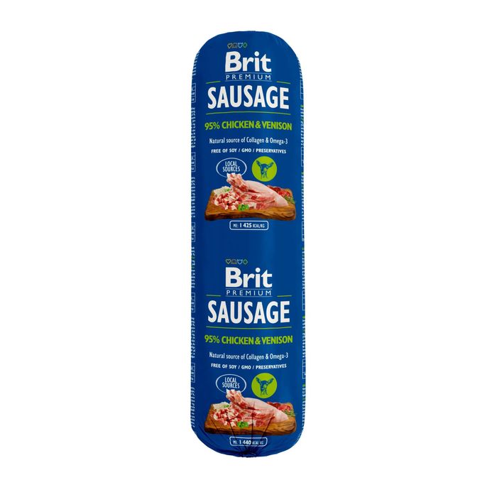 Вологий корм для собак Brit Premium Sausage Chicken & Venison 800 г (курка та оленина) - masterzoo.ua