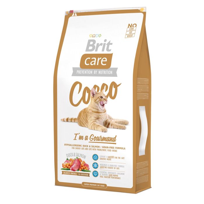 Сухой корм для привередливых кошек с чувствительным пищеварением Brit Care Cat Cocco I am a Gourmand 7 кг - утка и лосось - masterzoo.ua