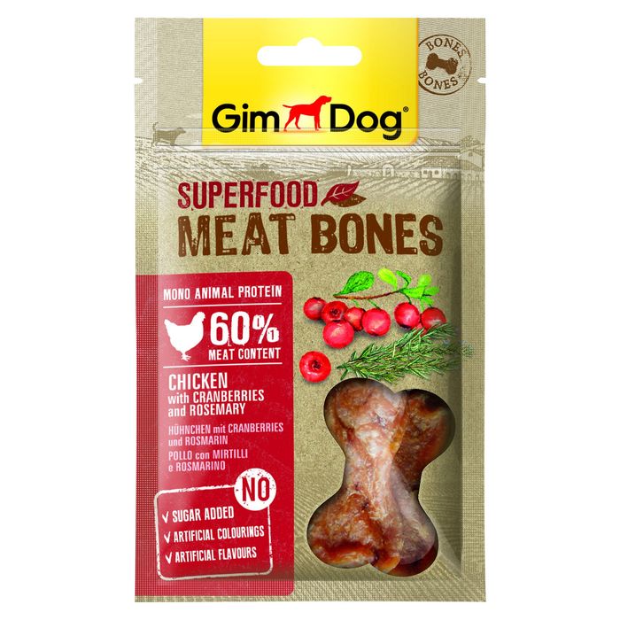 Лакомство для собак GimDog Superfood Meat Bones 70 г (курица, клюква и розмарин) - masterzoo.ua