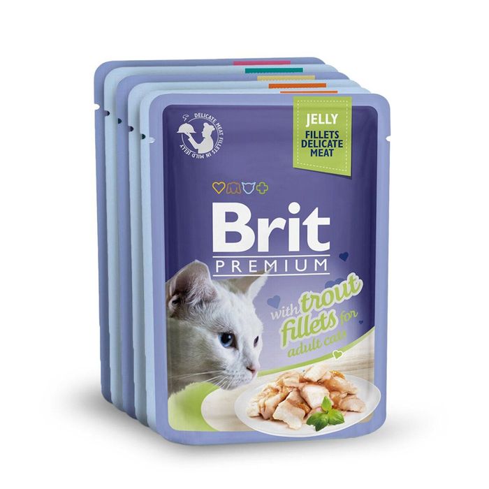 Вологий корм для котів Brit Premium Cat Trout Fillets Jelly pouch 6 х 85 г (філе форелі в желе) - masterzoo.ua