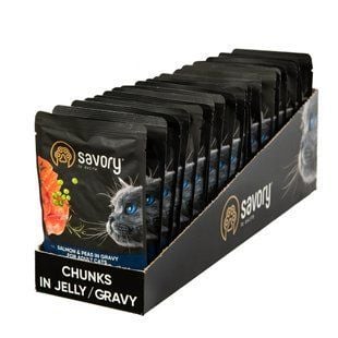 Упаковка влажного корма для кошек Savory Adult 22 шт х 85 г - лосось и горошек - masterzoo.ua