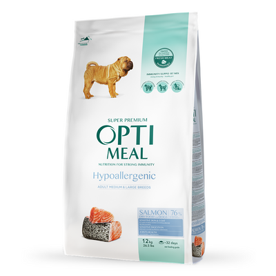 Сухий гіпоалергенний корм Optimeal для дорослих собак середніх та великих порід 12 кг (лосось) - masterzoo.ua