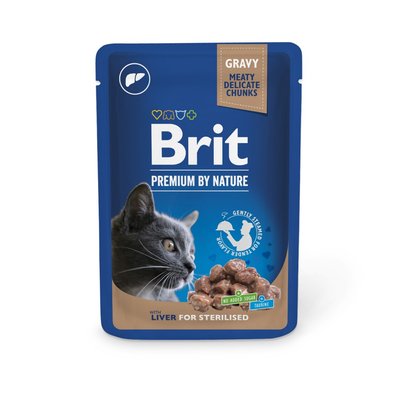 Влажный корм для котов Brit Premium Sterilised pouch 100 г - печень - masterzoo.ua